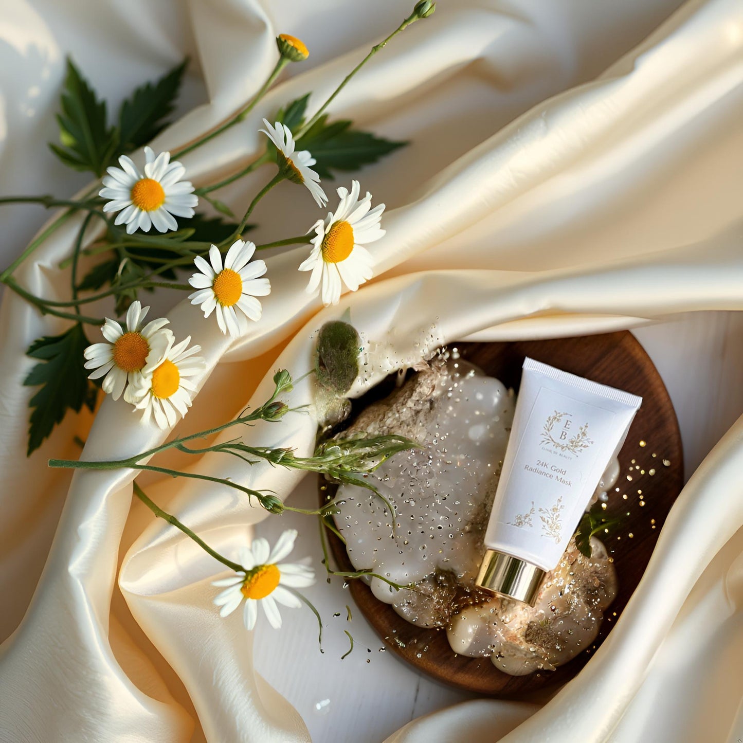 24K Gold Radiance Mask with Real Gold, HA & Botanical Oils - Élixir de Beauty