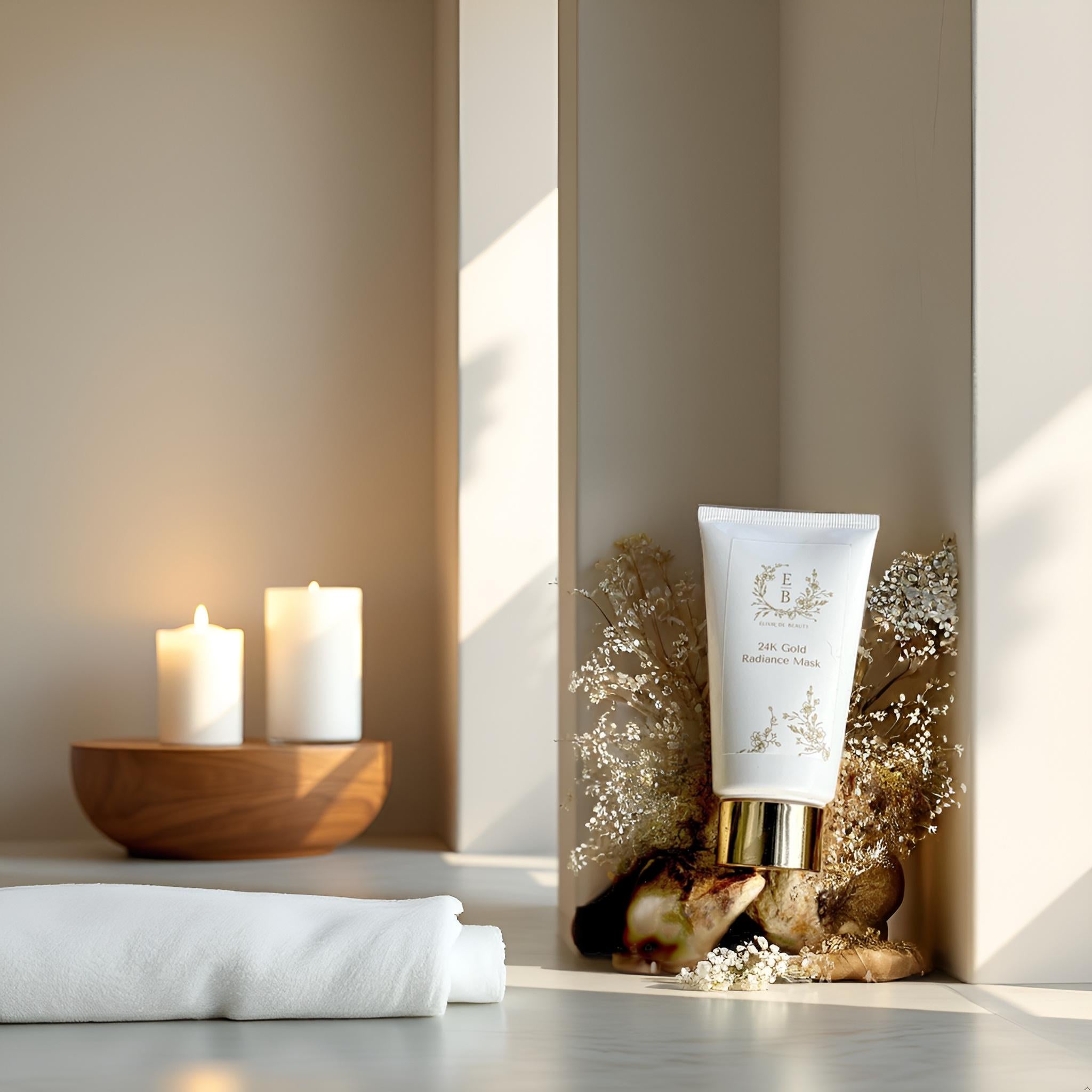 24K Gold Radiance Mask with Real Gold, HA & Botanical Oils - Élixir de Beauty