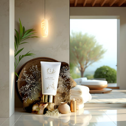 24K Gold Radiance Mask with Real Gold, HA & Botanical Oils - Élixir de Beauty