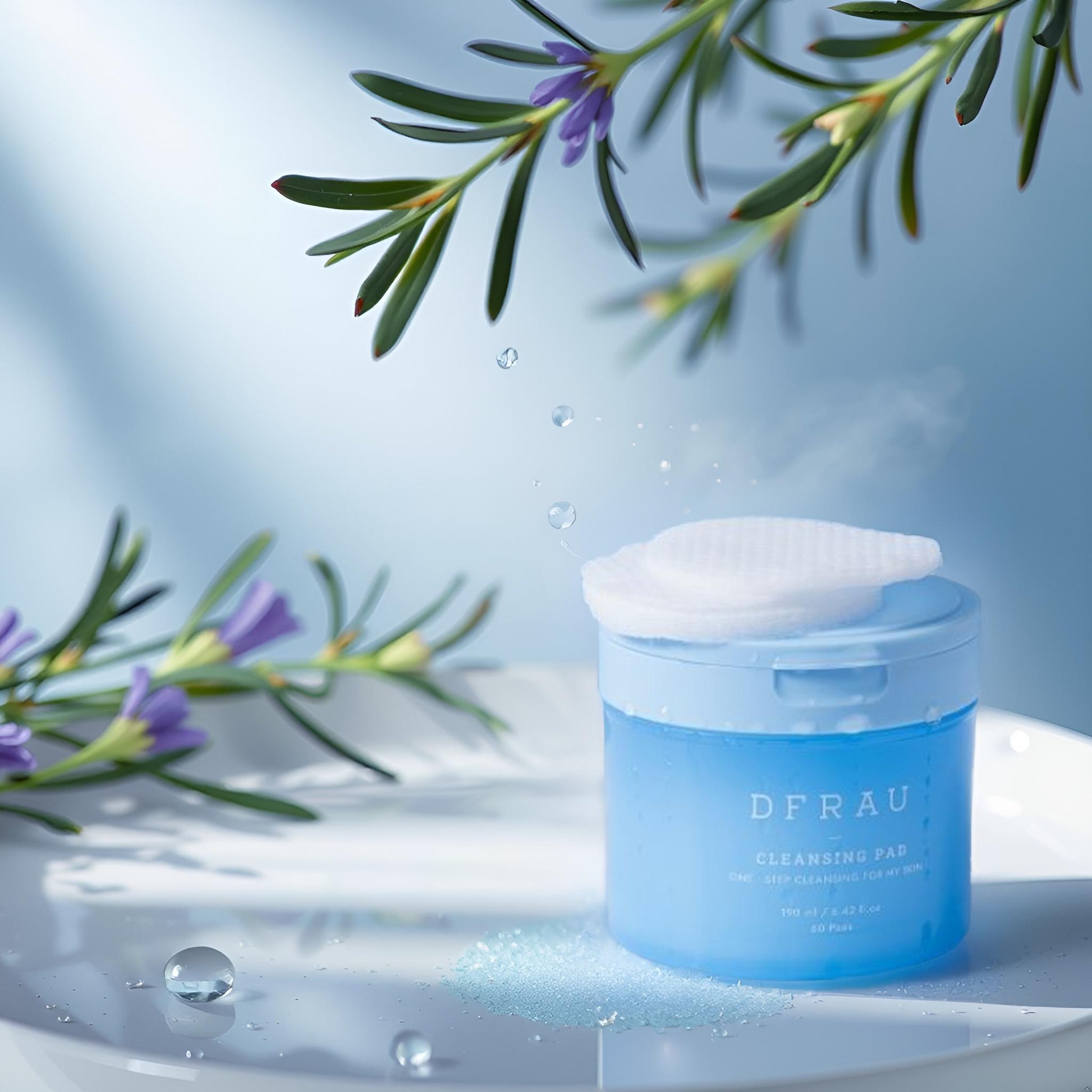 K-Beauty cleansing pads in blue jar – DFRAU 100% cotton makeup remover and toner pads
